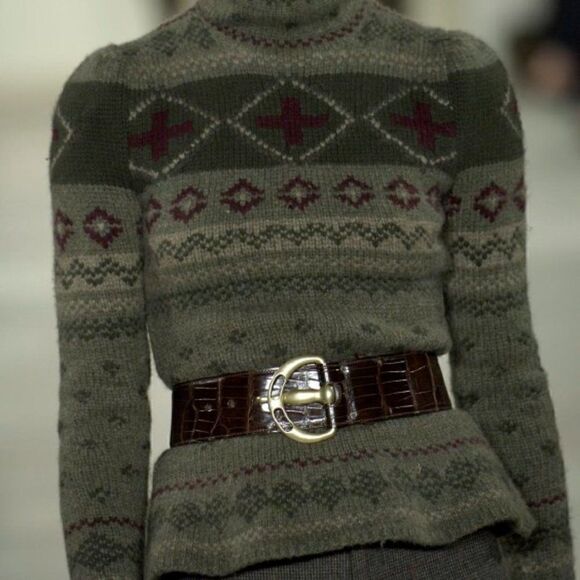 Vintage Fall 2006 Runway Collection Brown Alligator Brass Buckle Contour Belt - Picture 8 of 16